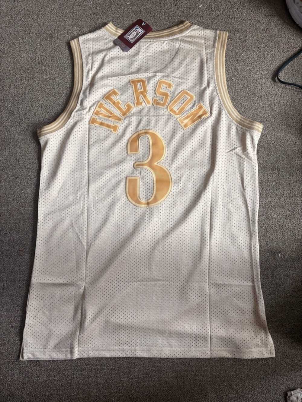 Mitchell & Ness White and Gold Hardwood Classics Jersey